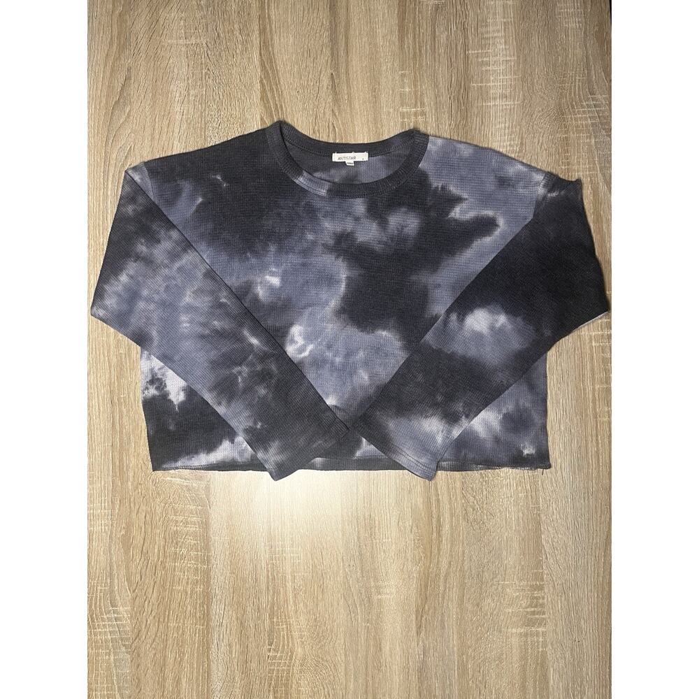 Black and Grey Anistar Women’s Tie Dye Crop Top M Long Sleeve